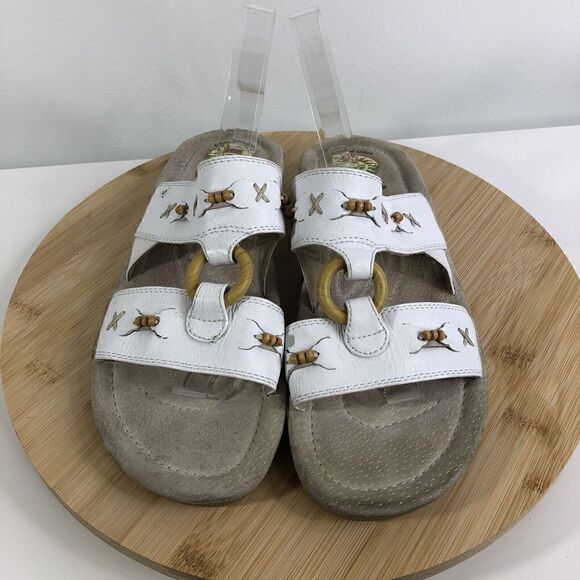 Earth Shoe Bradley White Leather Slingback elastic Straps Sz 10 Boho Summer Arch - Picture 3 of 8